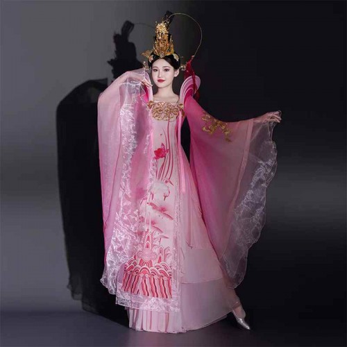 Pink Tang Empress Pageant show dresses for women girls Opening dance costume girl Chinese style Dress up Model show Tang Dynasty classical dance costumes 